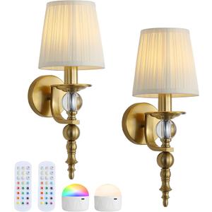 Wireless Lights for Wall Indoor Set of 2, Rechargeable LED Wall Lamps with Remote Control, 15 RGB Colors Cordless Lighting for Bedroom Living Room Hallway Fireplace