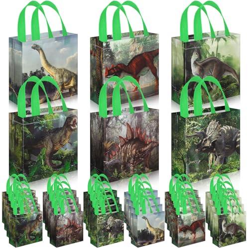 Sweetude 40 Pcs Dinosaur Gift Party Favor Bags with Handle, Non Woven Goodie Bags Birthday Favor for Birthday Baby Shower Packaging Supplies