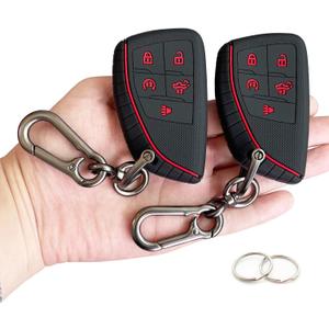 TANDRIVE Key Fob Cover for 2022 2023 2024 2025 Chevy Silverado 1500 GMC Sierra 1500, 2024 2025 Silverado Sierra 2500HD 3500HD, Silicone, 2-Pack, Red Button, Black