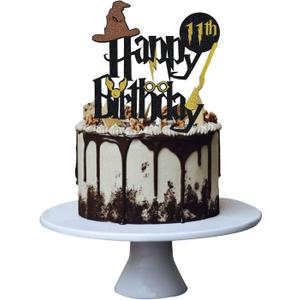 Wizard 11th Cake Topper, Boy and Girl 11 Happy Birthday Party Decoration - Black 