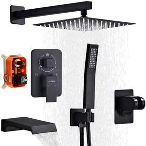 Shower Faucet Set, Shower System with 10 Inch Square Shower Head, Rain Shower Head with Handheld Shower, Waterfall Bathtub Sprayer Shower Combo Bathroom Wall Mounted，Matte Black