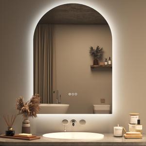 20x28 Inch Backlit Arched LED Mirror for Bathroom, Dimmable Lighted Vanity Mirror for Wall, Anti-Fog, 3 Colors, Memory, ETL Listed