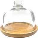 6 Inch Wooden Base Small Cake Display Stand with Glass Dome,Cloche Clear Glass Bell Jar Cover for Dessert Cheese Candy Plants Succulents (6 Inch Round)