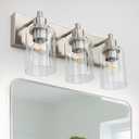 LOUSACE 3 Light Bathroom Vanity Light Brushed Nickel, Bathroom Lighting Fixtures with Clear Glass Shades Over Vanity Mirror, Modern Wall Sconces Fixtures for Bedroom Living Room, E26 Socket One Is Beoken