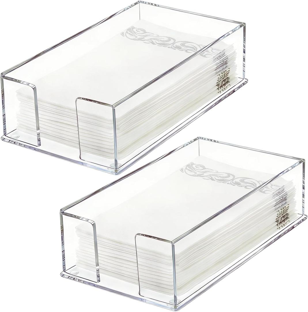 Cididu 2 Pack Acrylic Napkin Holder for Table, Clear Guest Paper Hand Towel Holder for Bathroom Countertop, 0.12'' Thickness Paper Napkin Dispenser Organizer Tray for Parties, Weddings, Party, Hotel