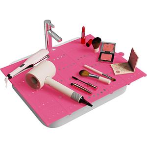 Bathroom Sink Cover for Counter Space, Foldable Silicone Sink Mat Makeup Organizer Mat Space Saver, Womens Gifts for Valentines RV Camper Travel Must Haves Accessories, Pink