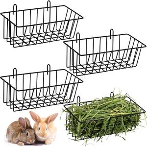 Therwen 4 Pcs Rabbit Hay Feeder Heavy Duty Metal Rabbit Hay Rack with Hooks Cage Hanging Hay Holder for Chinchilla Bunny Guinea Pig Ferret Accessories(9.8 x 5.1 x 3.5 Inches)