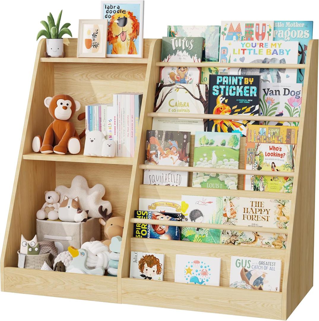 Lkeiyay 5 Tier Kids Bookshelf,Baby Bookshelf,Toy and Book Storage for Kids,Book Display Shelf,Natural (Natural)
