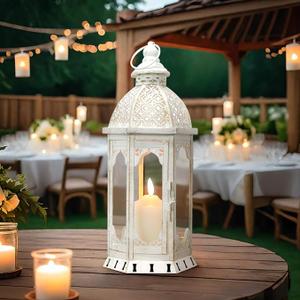 JHY DESIGN Decorative Candle Lantern Vintage Metal Candle Holder for Garden Living Room Indoor Outdoor Parties Weddings Patio(White with Gold Brush) JHY DESIGN Decorative Candle Lantern Vintage Metal Candle Holder for Garden Living Room Indoor Outdoor Parties Weddings Patio(White with Gold Brush)