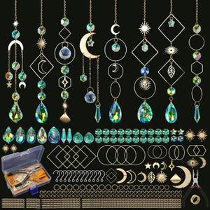 Sun Catcher Kits for Adults, 228pcs DIY Suncatcher Making Supplies Arts and Crafts for Girls Women Hanging Ornaments for Indoor Windows Prism with Crystal Balls Gift for Birthday Mother's Day (Gold)