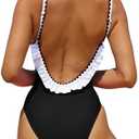 Verdusa Women's One Piece Swimsuit Cut Out Ruffled Open Back Spaghetti Strap Swimwear M