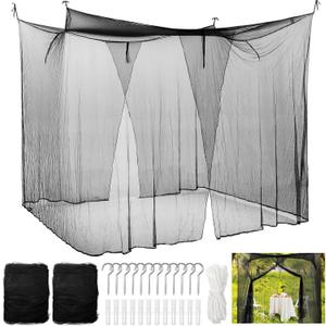 Tranqun 2 Pcs Mosquito Net for Bed Patio Ultra Large Mosquito Net 4 Corner Canopy with 2 Side Openings 16 Hanging Loops for Camping Home Outdoor Travel Dormitory Decor(Black,87 x 87 x 71 Inch)