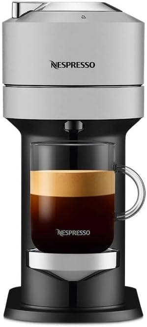 Nespresso Vertuo Next Deluxe Compact and Slim-Fit Design Coffee and Espresso Machine for 6 Cup Sizes of Coffee (Pure Chrome) with Nespresso Vertuo Sample Pack 12 Capsules (2 Items) (Silver)