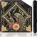 Black and Gold Floral Peacock Mahjong Mat 31.5 x 31.5 Inch, Non-Slip Mahjong Table Cloth for American Mah Jong, Poker, Card Games and Dominoes