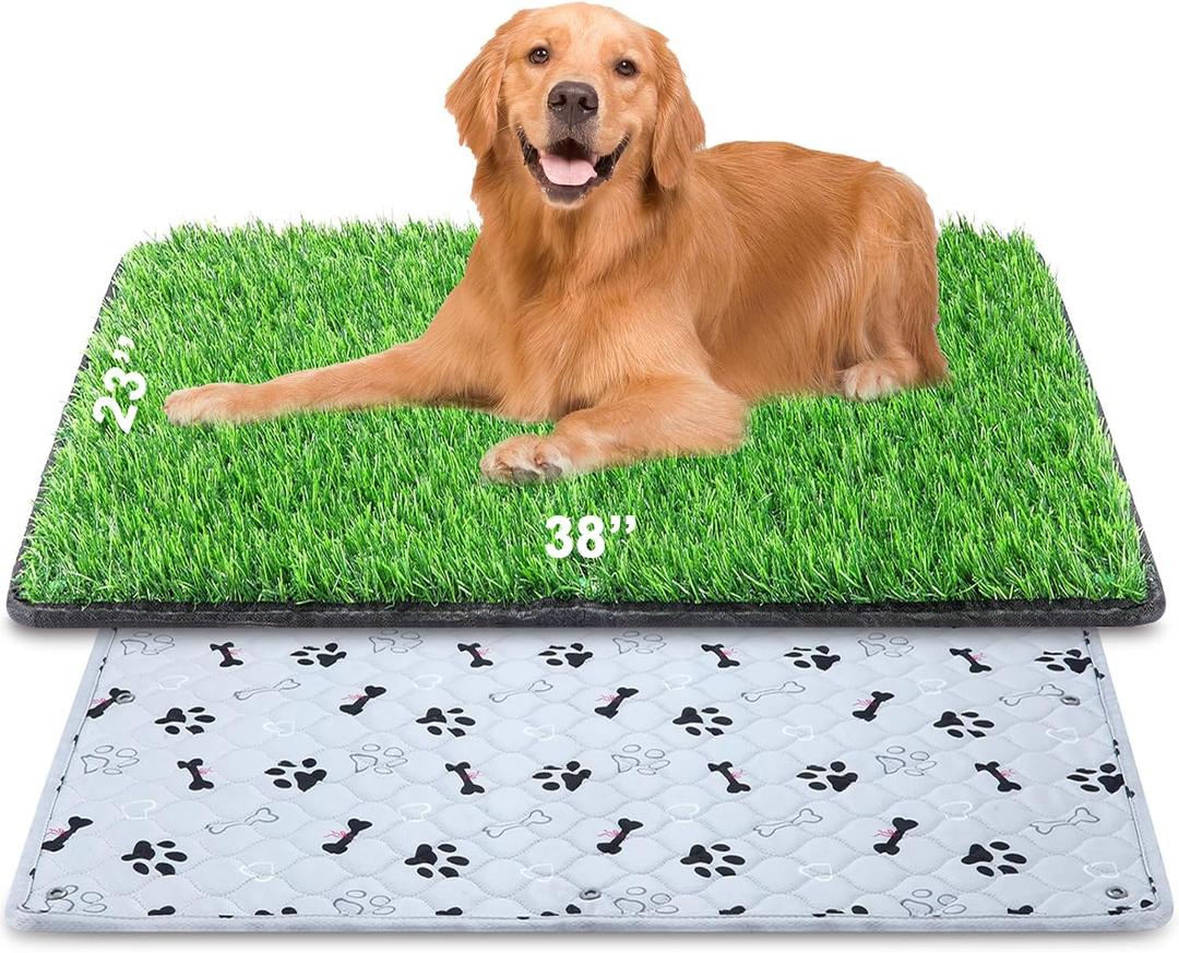 Dog Grass Mat with Pee Pad 3823", Large Dog Litter Box Indoor Artificial Turf Grass Porch Waterproof Patio Potty Tray for Doggie Reusable Washable and Lawn for Replacement Puppy Training