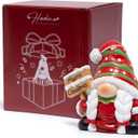 Hodao Christmas Gnome Girl Figurine  Resin Indoor Decorations for Home, Cute Holiday Decor with Braids & Merry Christmas Sign, 4-in Mini Tabletop Ornaments, Gift for Families, Mantel & Tiered Tray