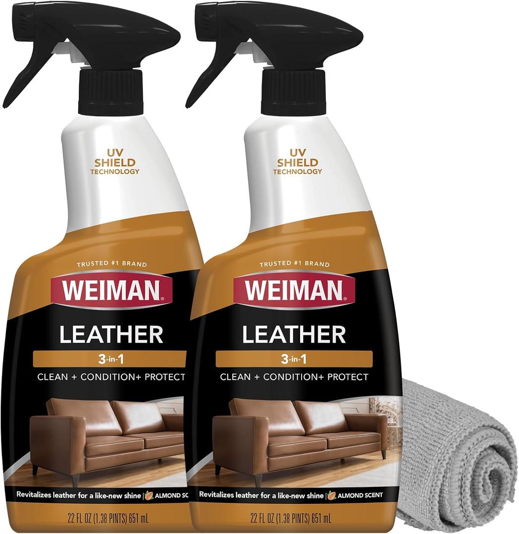 Weiman Leather Cleaner Conditioner & Protector for Couches, Boots, Chairs, Bags, Purses & Auto Interior with Microfiber Towel Included (2 Pack), 22 Fl Oz 
