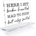 Funny Bathroom Signs, Here I Sit Broken Hearted Had to Poop But Only Farted Sign, Desk Decor Art, Cute Acrylic Decor for Washroom Toilet, Humorous Gifts for Housewarming 4.3x3.9x2.5 inches
