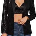 EXTRO&VERT Women Blazer Lightweight Long Sleeves Single Button Slim Casual Business Office Outfit (Medium, Black Sequin)
