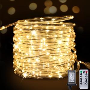 Connectable Rope Lights Plug in,66FT 200 LED Rope Lights for Outside,Waterproof 8 Modes Remote Tube Light for Indoor Outdoor Christmas Wedding Birthday Patio Porch Garden,Warm White