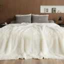 Pawque Luxury Faux Fur Throw Blanket, Super Soft King Size Throw Blankets 90x90 inches, Decorative Blankets for Sofa Couch Bed Chair Photo Props, Breathable & Washable, Cream