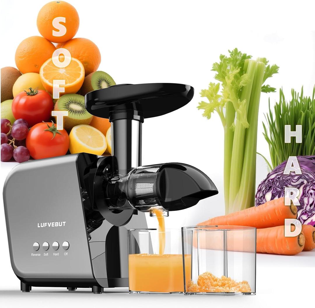 2026 LUFVEBUT Slow Cold Press Juicer with Reverse Function, Masticating Juicer Machines or Soft & Hard Vegetable Fruit High Juice Yield, Easy to Clean 250W High Power BPA-Free Dishwasher Safe