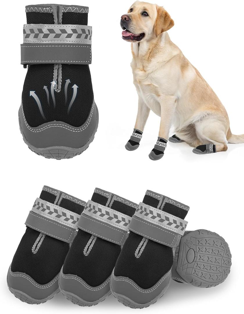 SCENEREAL Anti Slip Dog Shoes for Large Dogs, Boots & Paw Protectors for Winter Snowy Day, Outdoor Walking, Water-Resistant in Rainy Weather, Indoor Hardfloors Skid-Resistant Sole (Size 7:(3.2"x2.8")(L*W), Black)