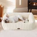Bedsure Washable Dog Bed for Medium Dogs - Cute Furry Puppy Beds, Rectangle Orthopedic Corduroy Fleece Pet Beds with Removable Zipper Cover, 30x24x8inches, Cream (30.0"L x 24.0"W x 8.0"Th)