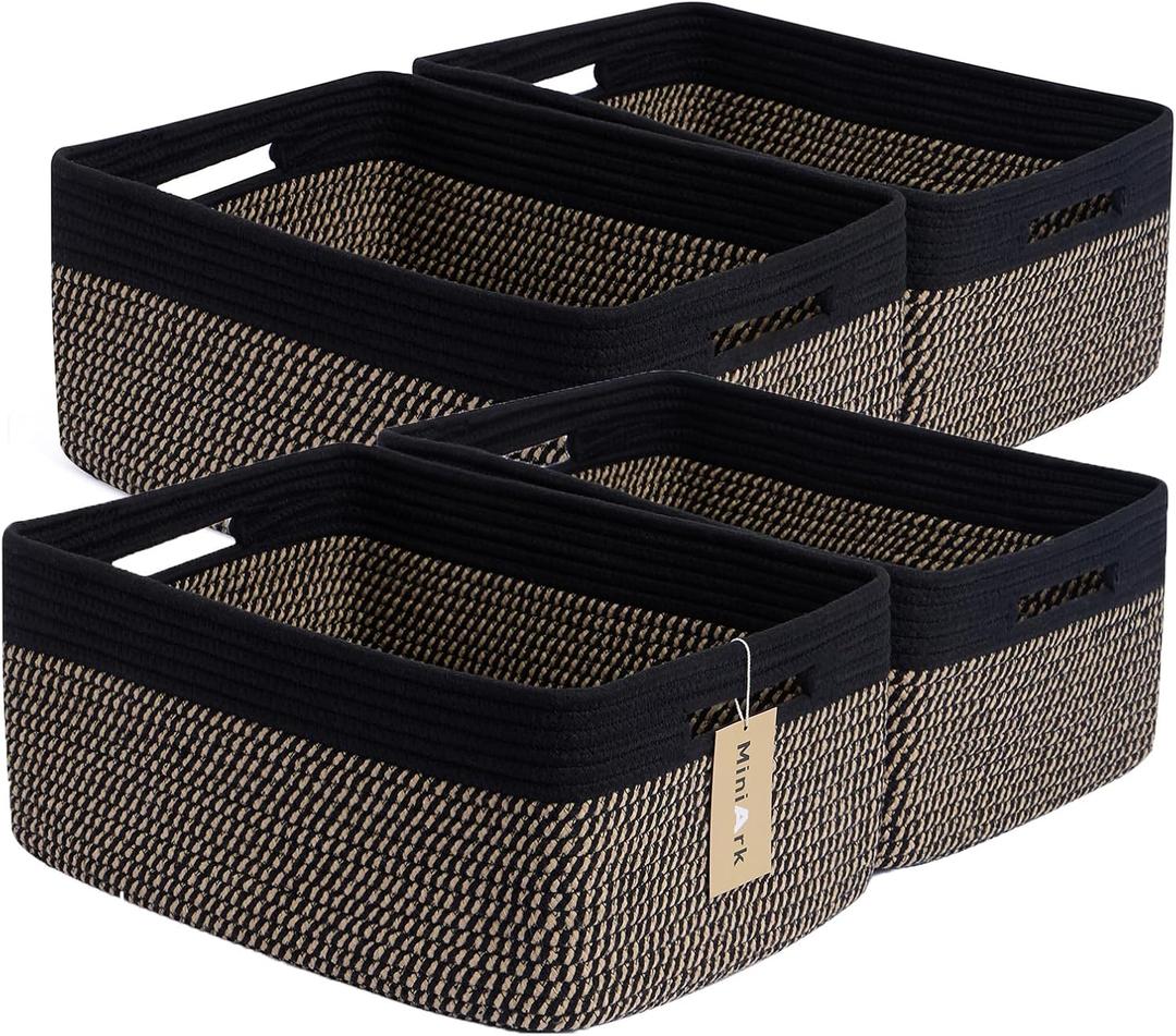 MiniArk Large Storage Baskets for Organizing, Closet Shelf Baskets for Clothes Blanket Towels, Baby Nursery, Toy Bins Box, Woven Rope Baskets, 17 x 13 x 7.5”, 4 Packs Woven Brown