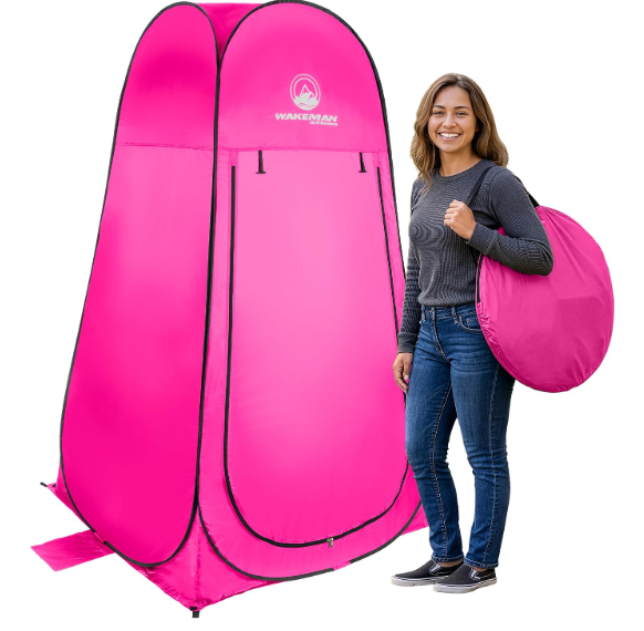 Pop Up Pod - Privacy Shower Tent, Dressing Room, or Portable Toilet Stall with Carry Bag for Camping, Beach, or Tailgate by Wakeman Outdoors (Pink)