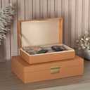 Decorative Storage Boxes Set of 2 - Multi-Purpose Beautiful PU Leather Organizer Bins for Your Home Decor - Decorative Containers with Lids Store Photos, Documents, Memory Box Keepsakes (Brown)