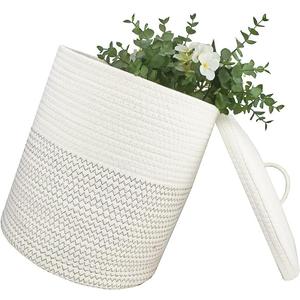 Yimi's Dream Woven Basket with Lid, Decorative Rope Storage Baskets for Organizing, medium Baskets for Baby, Kids, Toys, Blanket, Woven Baskets for Storage (White & Blacksuture, 12D x 13.5H inch)