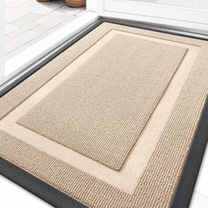 OLANLY Front Door Mat Indoor Outdoor Entrance, Waterproof All-Season, All-Weather Doormat, Sturdy Natural Rubber, Low Profile, Easy Clean Patio Porch Entryway Mat, 29.5x17, Off-White