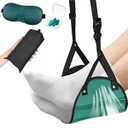 Yerliker Airplane Foot Hammock(Memory Foam) with Earplugs and Eye Mask Travel Necessities Adjustable Airplane Desk Foot Rest for Long Trip Pain and Swelling Relief(Blue)