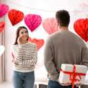 2 x Valentine's Day Party Decoration Set - 5 Pack 12in Heart Honeycomb & Ball Tissue Paper Pom Poms in Red, Love-Inspired Honeycomb Hearts Ideal for Wedding & Classroom Decorations