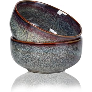 Serving Bowls - 36 Ounce Bowls Set - Ceramic Bowl Set of 2-7 inch Salad Bowls - Soup Bowls - Cereal Bowls for Kitchen (Caramel Brown)