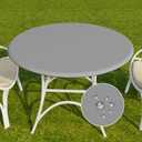 Romanstile Round Vinyl Tablecloth, 100% Waterproof Elastic Fitted Table Covers for 36"- 44" Tables, Wipeable Flannel Backed Plastic Table Cloths for Picnic, Camping, Outdoor - Light Grey (36"-44" Round Tight Fit)