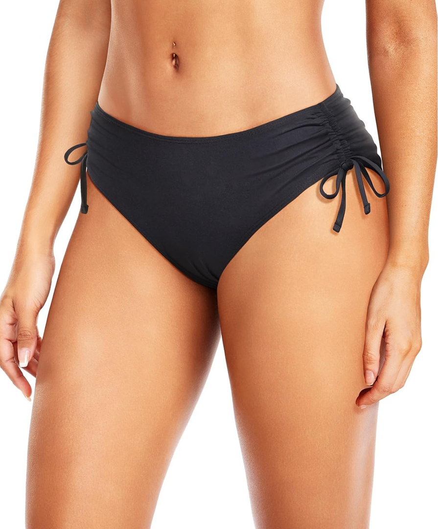 Daci Women Mid Waist Bikini Bottoms - Full Coverage Swim Bathing Suit Bottom Side Tied Swimsuit Bottoms L