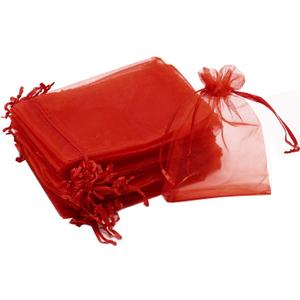 50Pcs Red Organza Gift Bags 3x4 Inch, Small Mesh Drawstring Christmas Candy Bags, Baby Shower Party Favor Jewelry Pouches