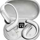 Wentronic Open Ear Headphones, Wireless Earbuds Bluetooth 5.4 with Digital Display, Secure Earhook, 48H Playtime, Enhanced Sound, Clear Calls, IP55 Waterproof Ultra-Light Sports Headphones - Silver