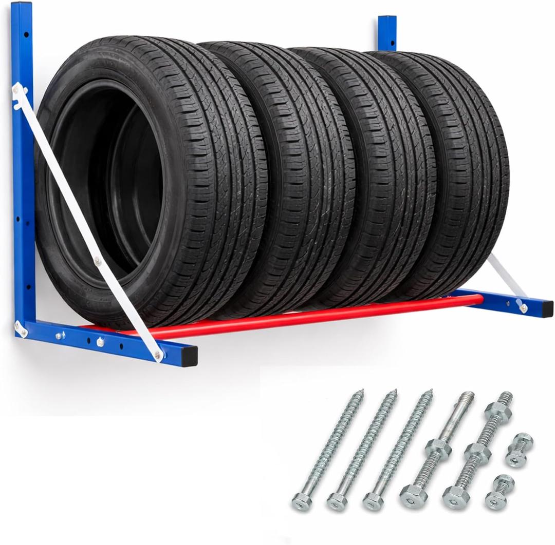 Wall Mounted Tire Rack, Folding Garage Tire Storage Rack for 4 Tires, Heavy Duty Adjustable Steel Shelf, Includes Lag Bolts & Mounting Hardware, 22.5"D x 32"W x 24"H