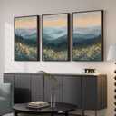 Framed Mountain Landscape Wall Art for Living Room, Large Watercolor Wildflower Scenic Artwork for Walls, 3 Piece Boho Foggy Nature Aesthetic Canvas Painting Print for Bedroom Office Kitchen, 24x36 In, 24" W x 36" H x 3Pcs