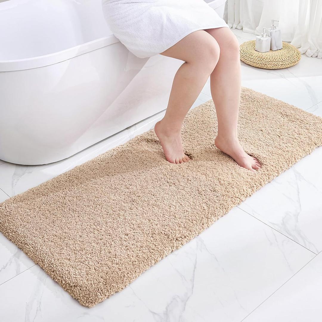 Beige Bathroom Runner Rug 24x59 Non Slip Fluffy Long Bath Mat for Bathroom Floor Washable Plush Luxury Bath Rug for Tub Absorbent Shower Sink Mat Bedside Rug