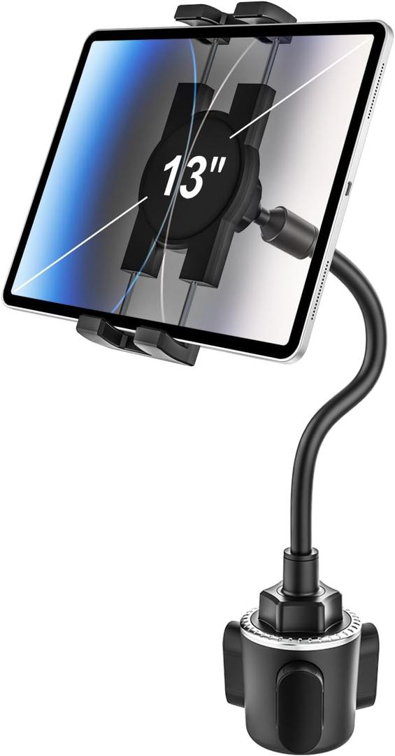 woleyi Car Cup Holder Tablet Mount, Adjustable 10.5" Gooseneck Arm Car Cupholder Tablet Stand, Compatible with iPad Pro/Air/Mini, Galaxy Tab/Z Fold, Fire HD, iPhone, 4.7-13" Cell Phones and Tablets