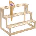 Queekay 33 Holes Ice Cream Cone Holder Stand Wooden Cone Holders for Party Waffle Displaying Buffet Restaurant Food Catered Events Birthday Wedding Decoration