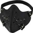 Punk Faux Leather Mask, Wind Protector Motorcycle Biker Half Face Mask, Anti-Dust Sport Mask Halloween Costume (Elastic/Spike/Black)