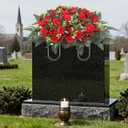 Christmas Artificial Cemetery Flowers,Artificial Cemetery Flowers Saddle for Outdoor Gravesite Tombstone Decorations,Roses and Artificial Red Berries Stems Ornaments