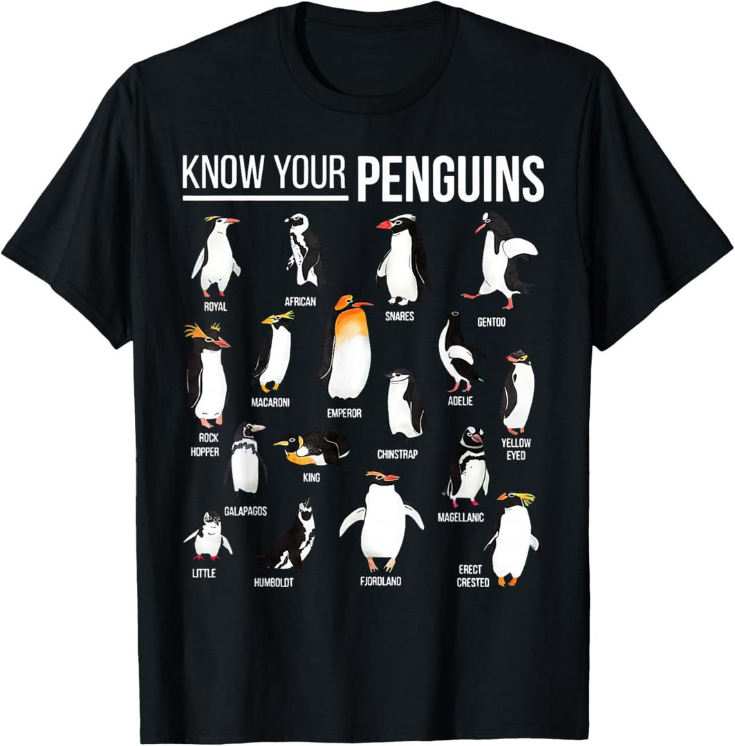 Know Your Penguins Types Of Penguins Sea Animal Lover T-Shirt XL
