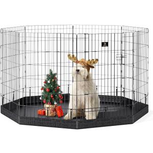 PJYuCien Dog Playpen, 8 Panels 36H Dog Pens Indoor with Bottom Pad, Metal Foldable Pet Puppy Exercise Fence Crate Kennel, Better for Medium Animals,Black (36"H)