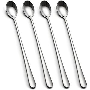 IQCWOOD Long Handle Ice Tea Spoons, 9-Inch Coffee Ice Cream Stainless Steel Cocktail Stirring Spoons, Set of 4
